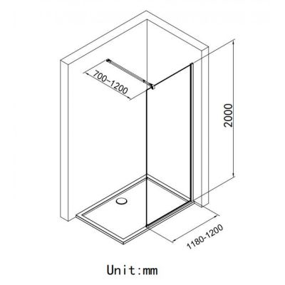 Стационарен душ параван CRISTINA 120×200 см – стъклен walk-in параван за баня с профил черен мат