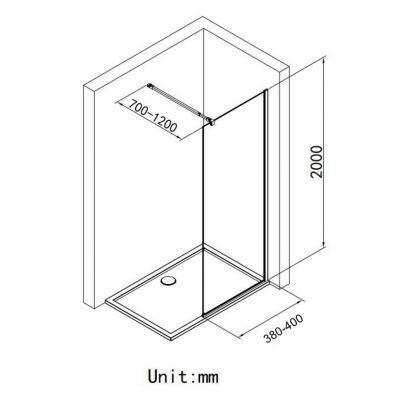 Стационарен душ параван CRISTINA 40×200 см – стъклен walk-in параван за баня с профил хром