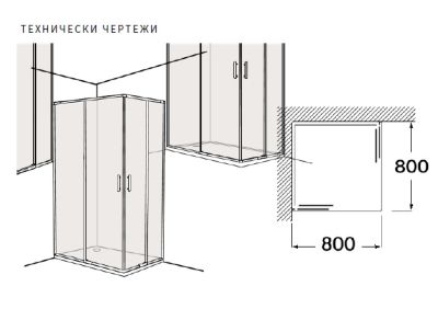 Roca Victoria Plus L2 - с 1 плъзгаща врата + 1 фиксиран панел 80см Черен Мат