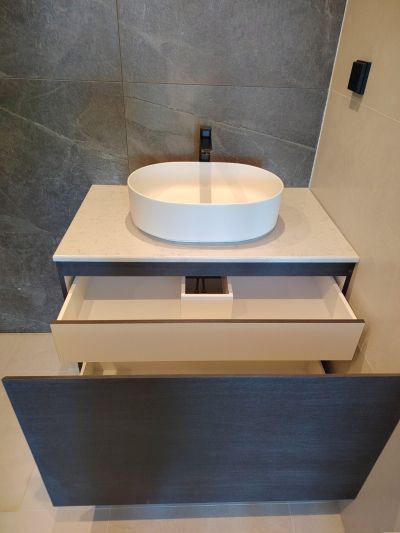 AMBROSIA Мебел за баня с две чекмеджета и плот камък