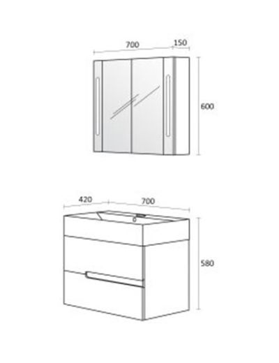 PVC Гала 2 долен шкаф за баня 70см