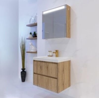 PVC Орегон Горен шкаф за баня с огледало и LED осветление 60см