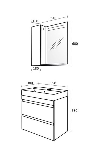 PVC Арте долен шкаф за баня с една врата 55см