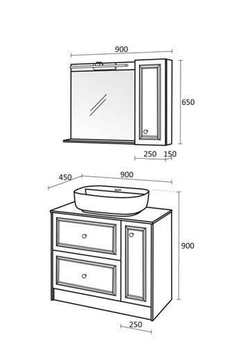 PVC Оксфорд Комплект шкафове за баня 90см