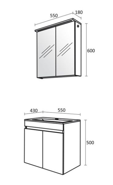 PVC Комплект шкафове за баня Ели 55см