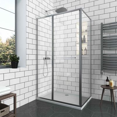 Комбиниран душ параван 80-90x200 см GRAZIANA хром мат – плъзгаща врата и фиксирано закалено стъкло 6 мм