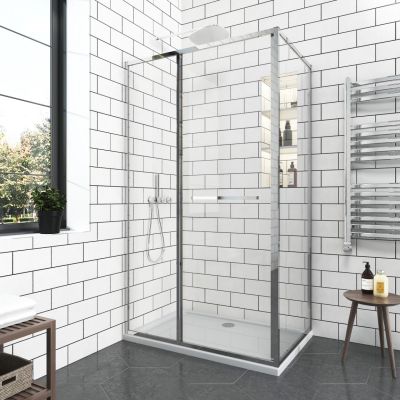 Комбиниран душ параван 90-100x200 см GRAZIANA хром – плъзгаща врата и фиксирано закалено стъкло 6 мм