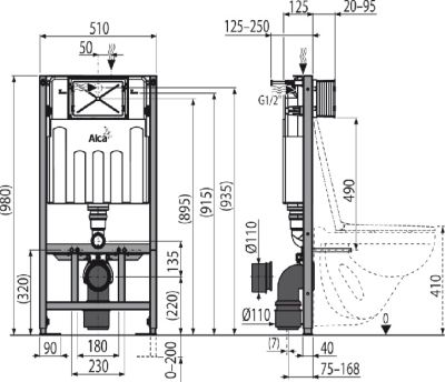ALCA Структура за вграждане AM101/1000mm за окачена тоалетна