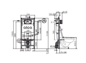 ALCA Структура за вграждане AM101/1120mm с вентилация за окачена тоалетна
