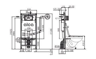 ALCA Структура за вграждане AM101/1120F с вентилация за окачена тоалетна