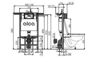 ALCA Структура за вграждане AM102/1000mm за реновация на панелни жилища за окачена тоалетна за реновация на панелни жилища