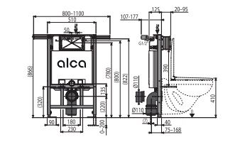 ALCA Структура за вграждане AM102/850mm  за реновация на панелни жилища за окачена тоалетна 