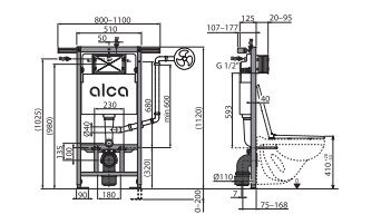ALCA Структура за вграждане AM102/1120mm за реновация на панелни жилища с вентилация за окачена тоалетна 