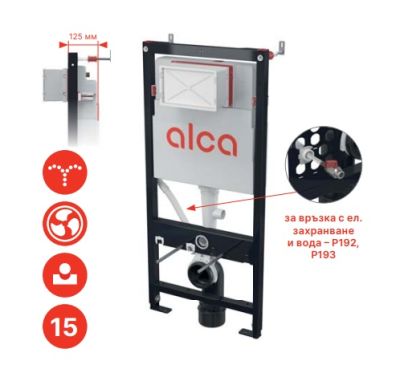 ALCA Структура за вграждане AM120/1120mm с вентилация и функция биде за окачена тоалетна 