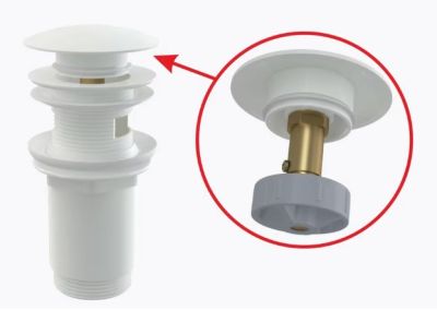 ALCA A392 В Витло за умивалник метално click/clack - 1 1/4"  с преливник голям пуш Бял