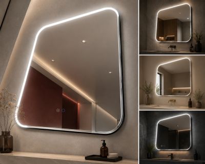 LORCA Правоъгълно огледало с периферно LED осветление 60x80 cm рамка - BLACK MAT