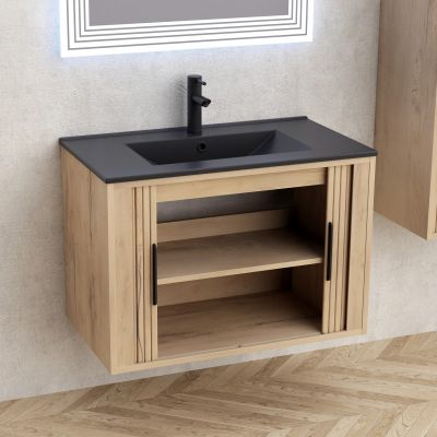 МЕБЕЛ ЗА БАНЯ 8045 WOODEN С УМИВАЛНИК 8066 ЧЕРЕН МАТ