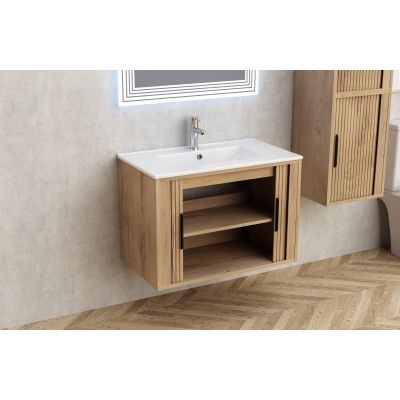 ШКАФ ЗА БАНЯ AREZZO 8045 WOODEN С БЯЛ УМИВАЛНИК 8066
