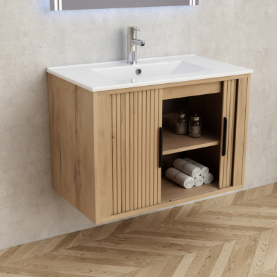 ШКАФ ЗА БАНЯ AREZZO 8045 WOODEN С БЯЛ УМИВАЛНИК 8066