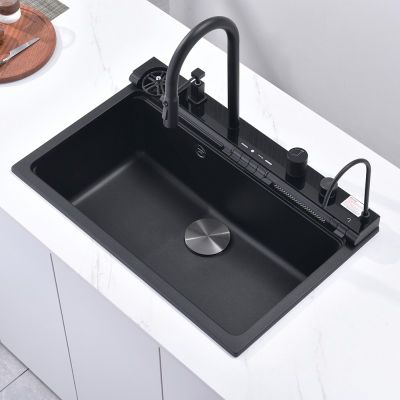 Кухненска мивка от композит Aquaris BG8276BLACK+7567131 гранитна мивка: 76×23×48.5 см, черен, гранит