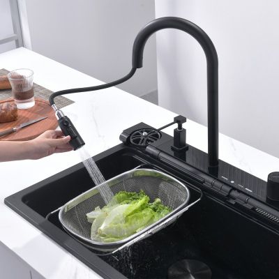 Кухненска мивка от композит Aquaris BG8276BLACK+7567131 гранитна мивка: 76×23×48.5 см, черен, гранит