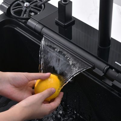 Кухненска мивка от композит Aquaris BG8276BLACK+7567131 гранитна мивка: 76×23×48.5 см, черен, гранит