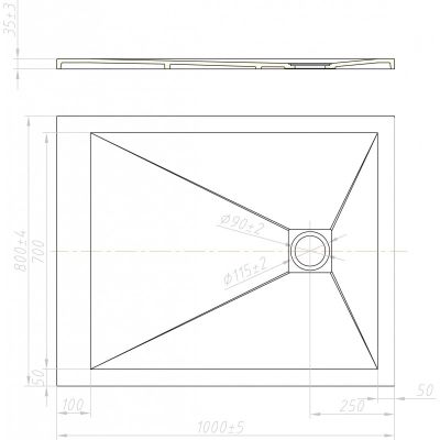 Душ корито Marble 10080MB-2 80×100×3.5 см, каменна смола