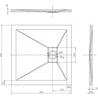 Душ корито Rough 8010RS-3 80×80×4 см, matt dark grey, каменна смола