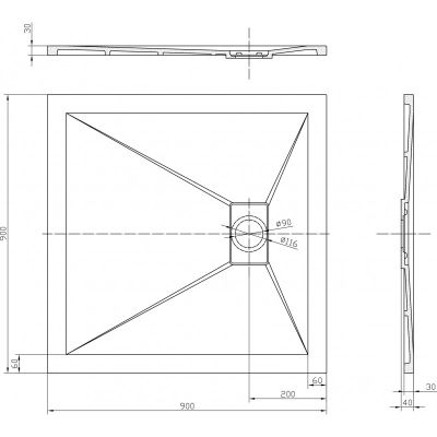 Душ корито Rough 9010RS-2 90×90×4 см, черен мат, каменна смола