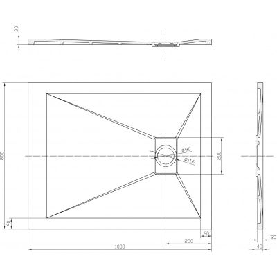 Душ корито Rough 10080RS-2 80×100×4 см, черен мат, каменна смола