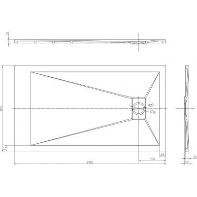 Душ корито Rough 14080RS-2 80×140×4 см, черен мат, каменна смола