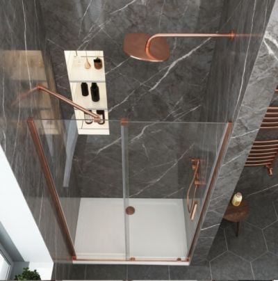 Преграден параван за душ Elgio BRUSHED ROSE GOLD между стени