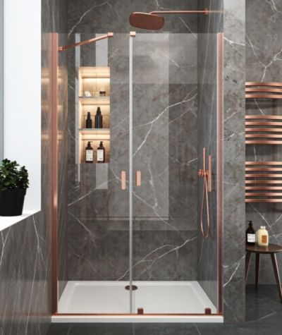 Преграден параван за душ Elgio BRUSHED ROSE GOLD между стени