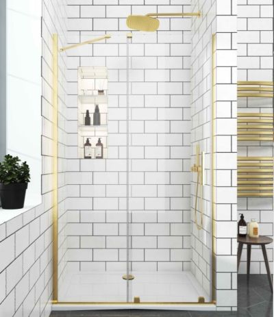 Преграден параван за душ Elgio BRUSHED GOLD между стени