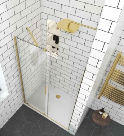 Преграден параван за душ Elgio BRUSHED GOLD между стени