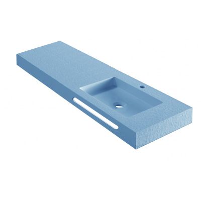 RESIN POLY MARBLE Стенен умивалник 120/46 см, Sky Blue мат, басейн вдясно, 12046BL/R