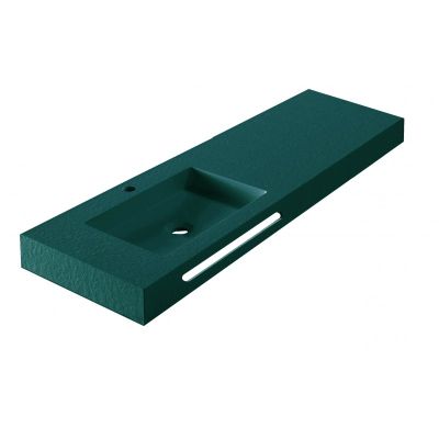 RESIN POLY MARBLE Стенен умивалник 120/46 см, Emerald Green мат, басейн вляво, 12046DG/L