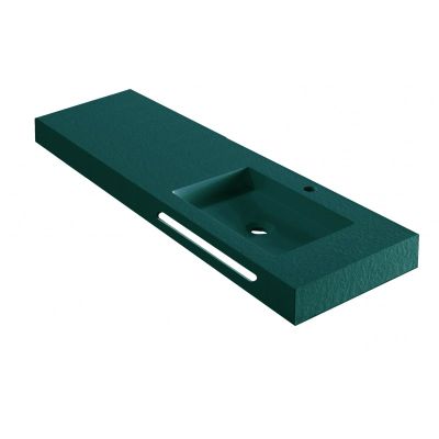 RESIN POLY MARBLE Стенен умивалник 120/46 см, Emerald Green мат, басейн вдясно, 12046DG/R
