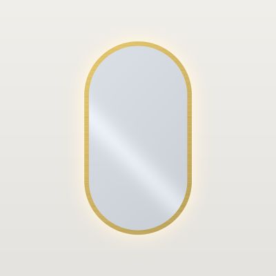 MT HARU Огледало с форма на капсула, LED подсветка и рамка 90 x 50 см, рамка четкано злато