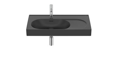 Roca MERIDIAN Асиметричен умивалник Fineceramic®, ляв 80 x 46 см, черен мат