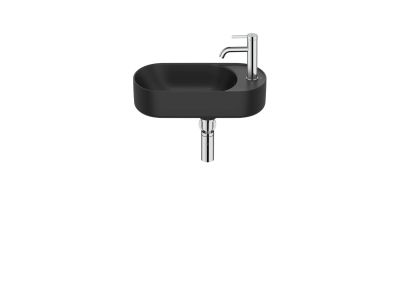 Roca MERIDIAN Компактен асиметричен умивалник Fineceramic® 50 x 27,5 см, черен мат