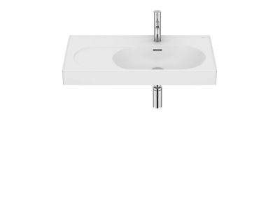 Roca MERIDIAN Асиметричен умивалник Fineceramic®, десен 80 x 46 см, бял мат