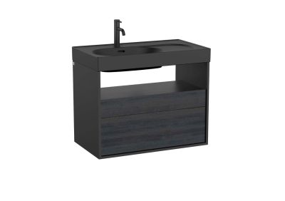 Roca MERIDIAN Мебел с две чекмеджета и открит рафт 80 см, черен / абанос
