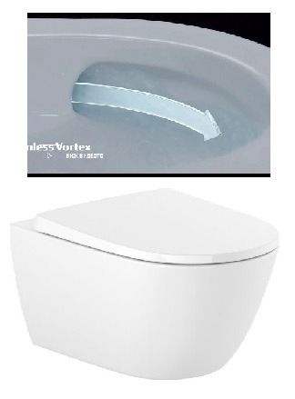 Roca ONA Окачена тоалетна чиния, Rimless, Vortex 36 x 53 см, бял мат