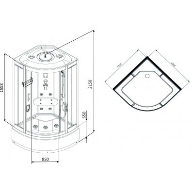 Хидромасажна душ кабина 135x135 см с джакузи и парна баня, ICSH 2213NEW