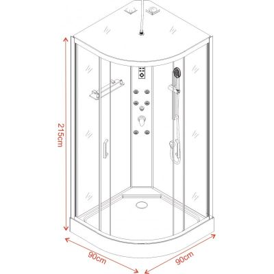 Хидромасажна душ кабина АЛЕЙНА 90x90 см, черен профил, ICSH 8535